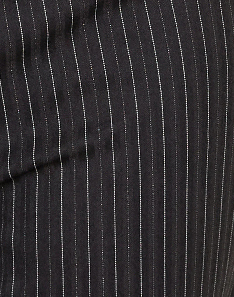 Elsa Top in Pinstripe Black with Green Binding - Image 5