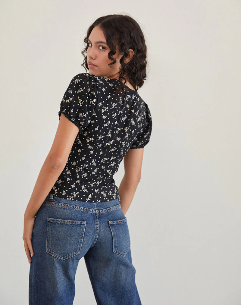 Elvita Top in Floral Land Black - Image 3