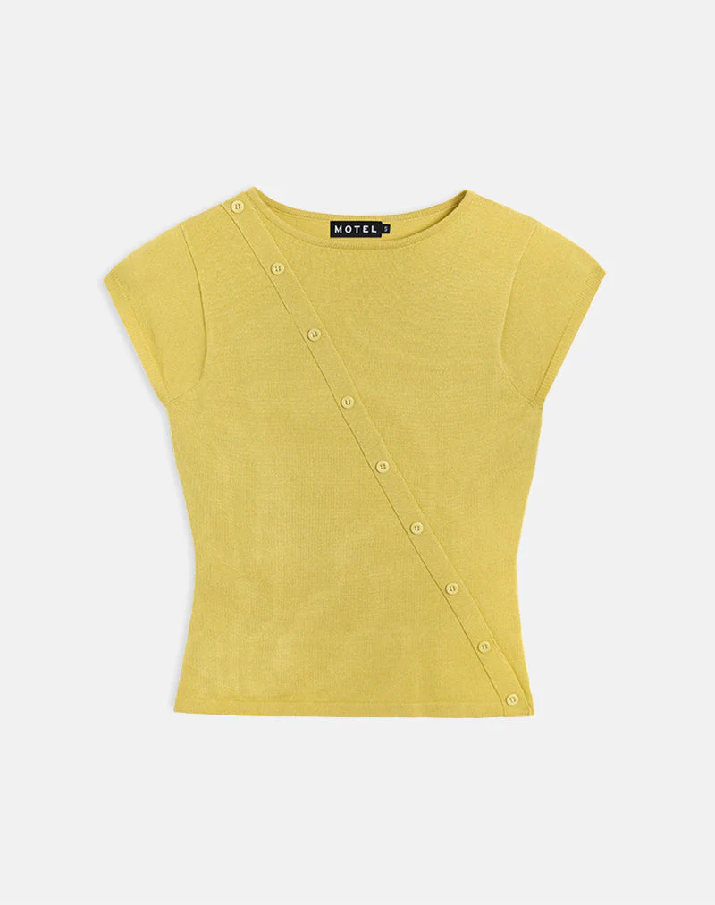 Elyra Asymmetric Top in Knit Golden Green - Image 3