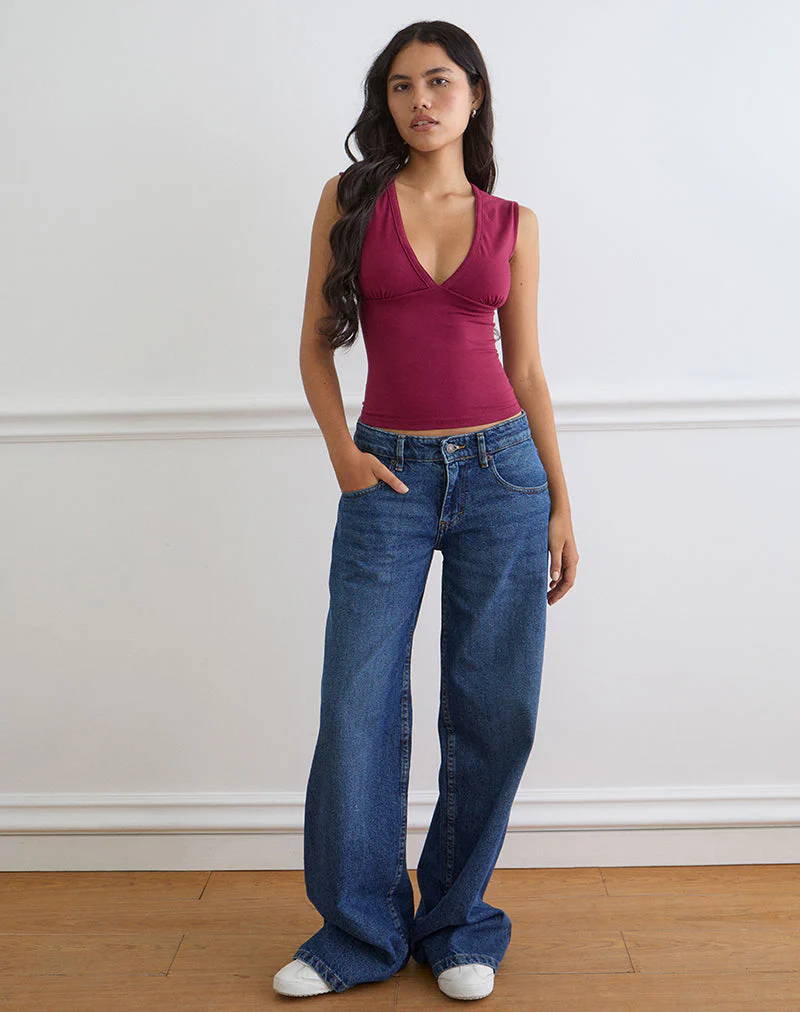 Emberly Plunge Top in Burgundy - Image 2