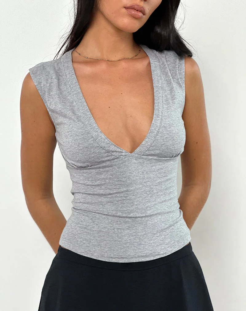 Emberly Plunge Top in Grey Marl - Image 2