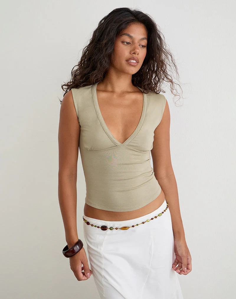 Emberly Plunge Top in Slate Green