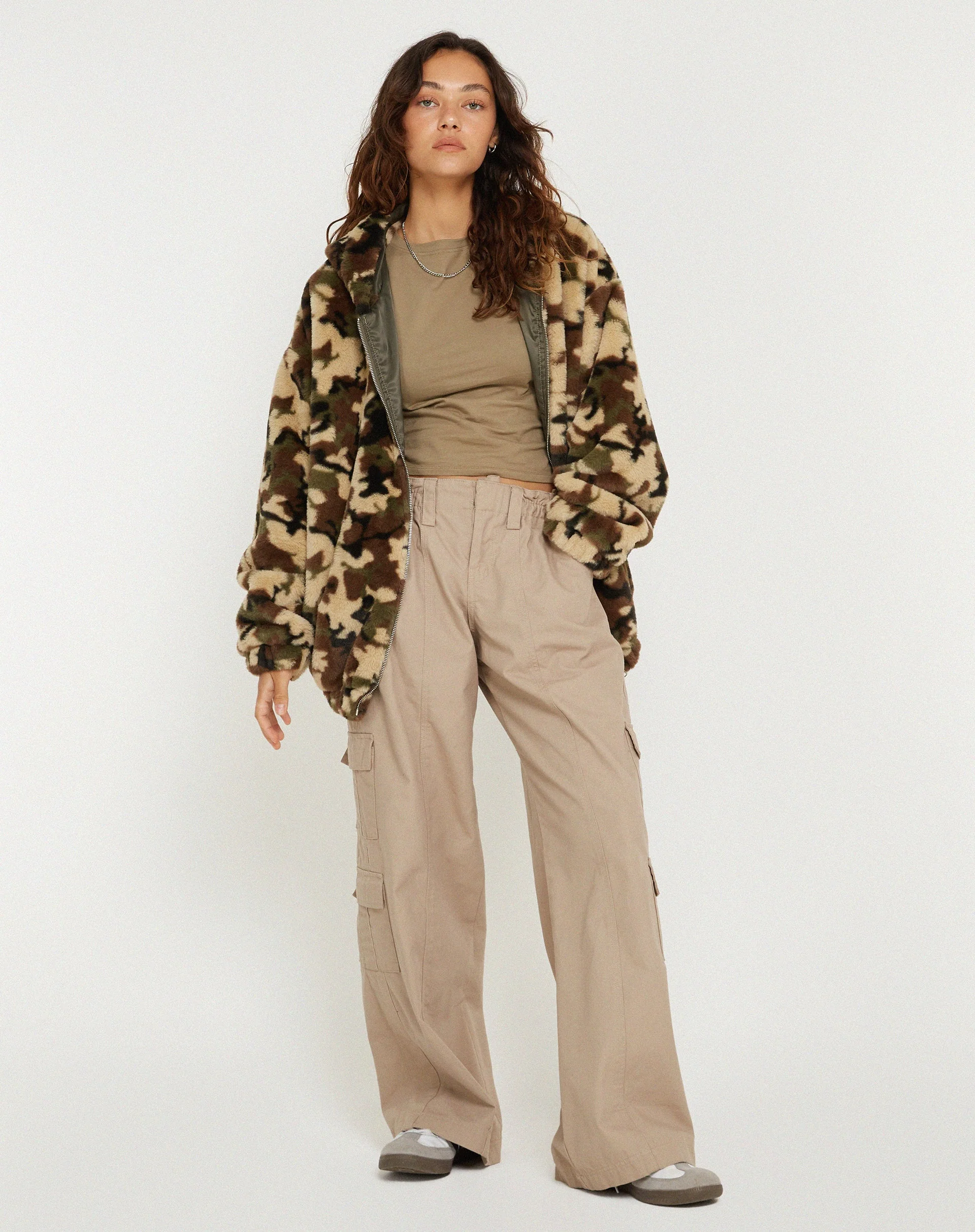 Emerson Faux Fur Jacket in Camo Brown Pebble - Image 3