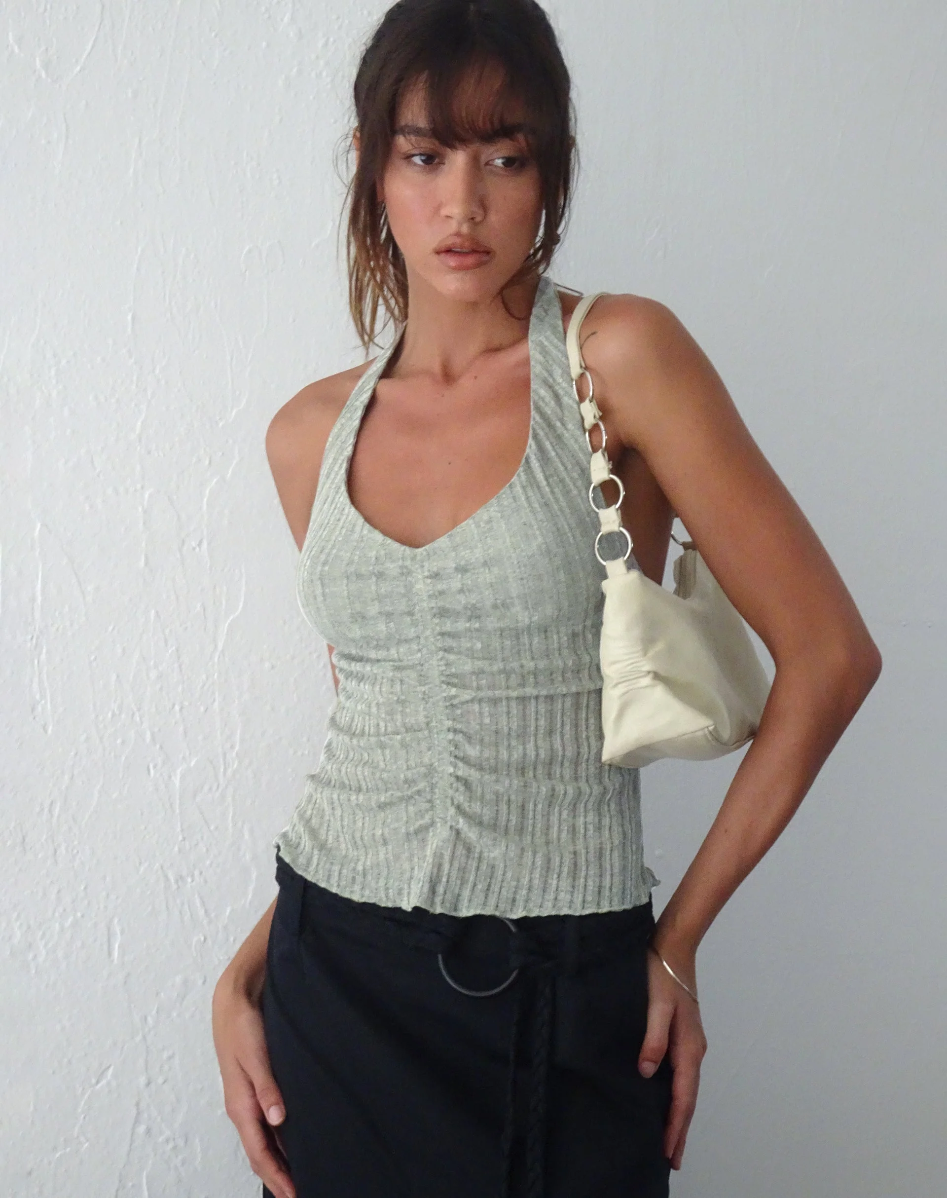 Enzley Knit Halterneck Top in Sage - Image 3