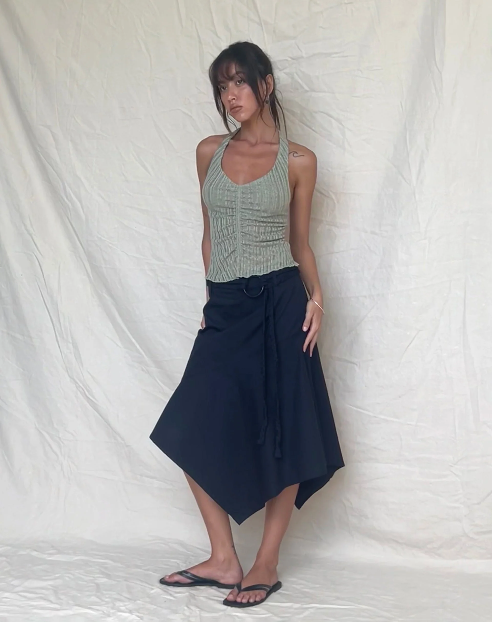 Enzley Knit Halterneck Top in Sage - Image 4
