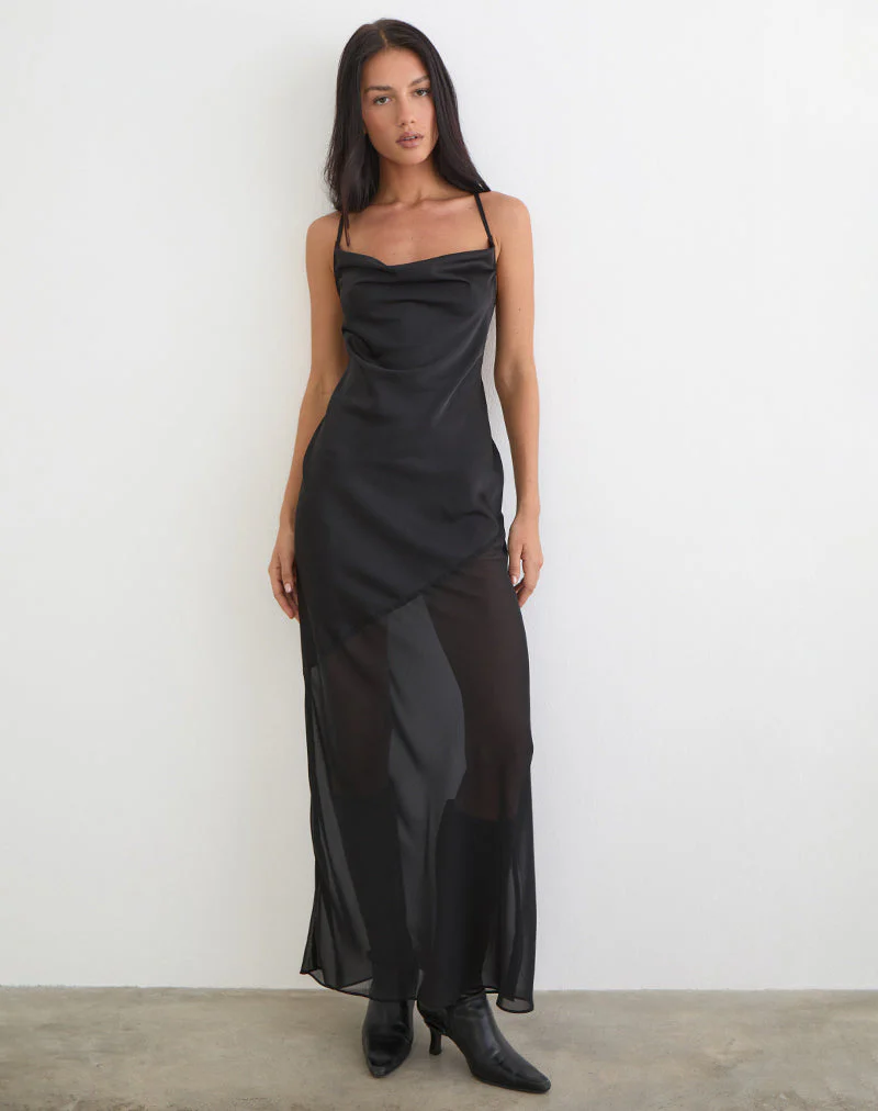 Eshara Maxi Dress in Chiffon Satin Black