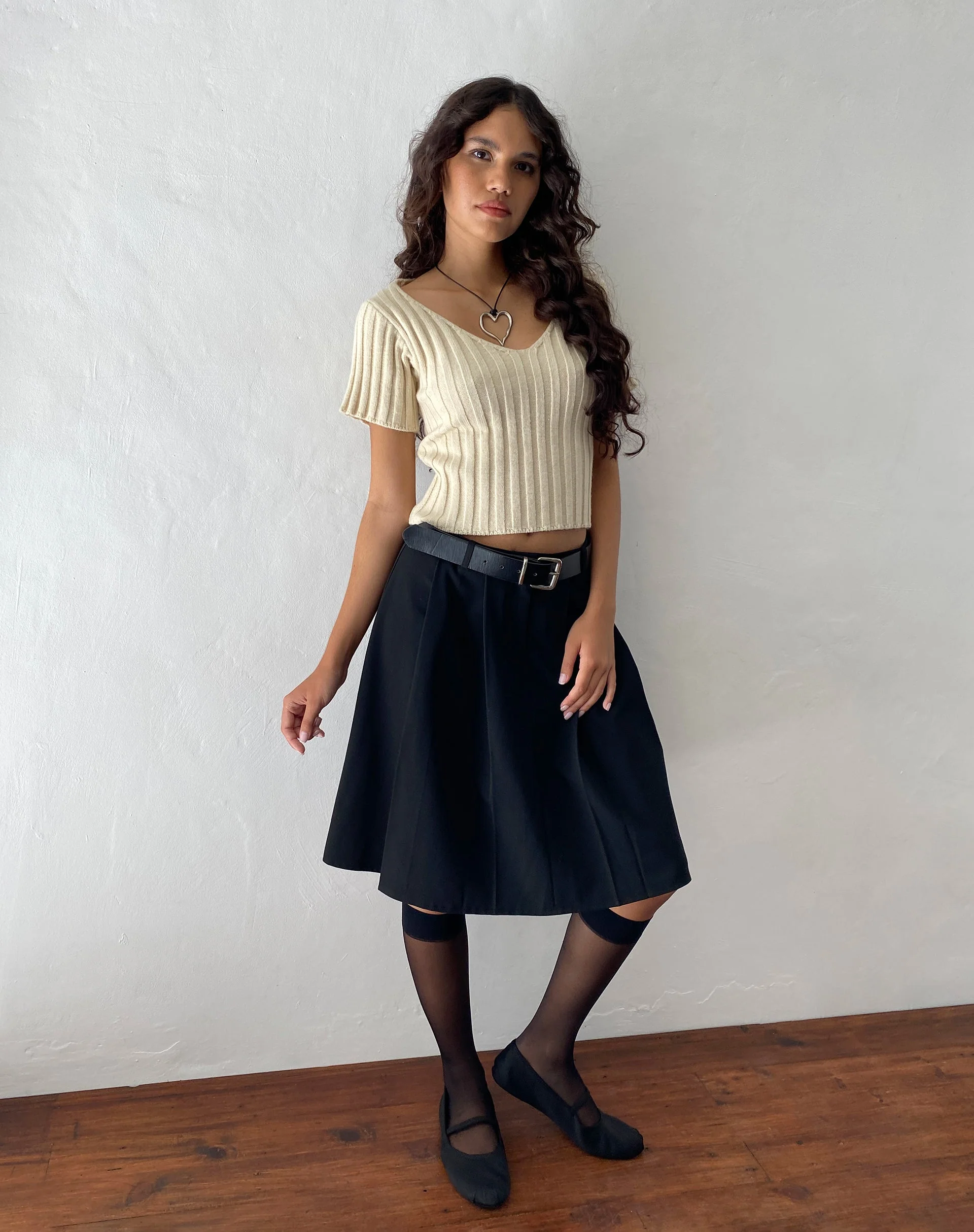 Estella Short Sleeve Knitted Top in Natural Oat - Image 5