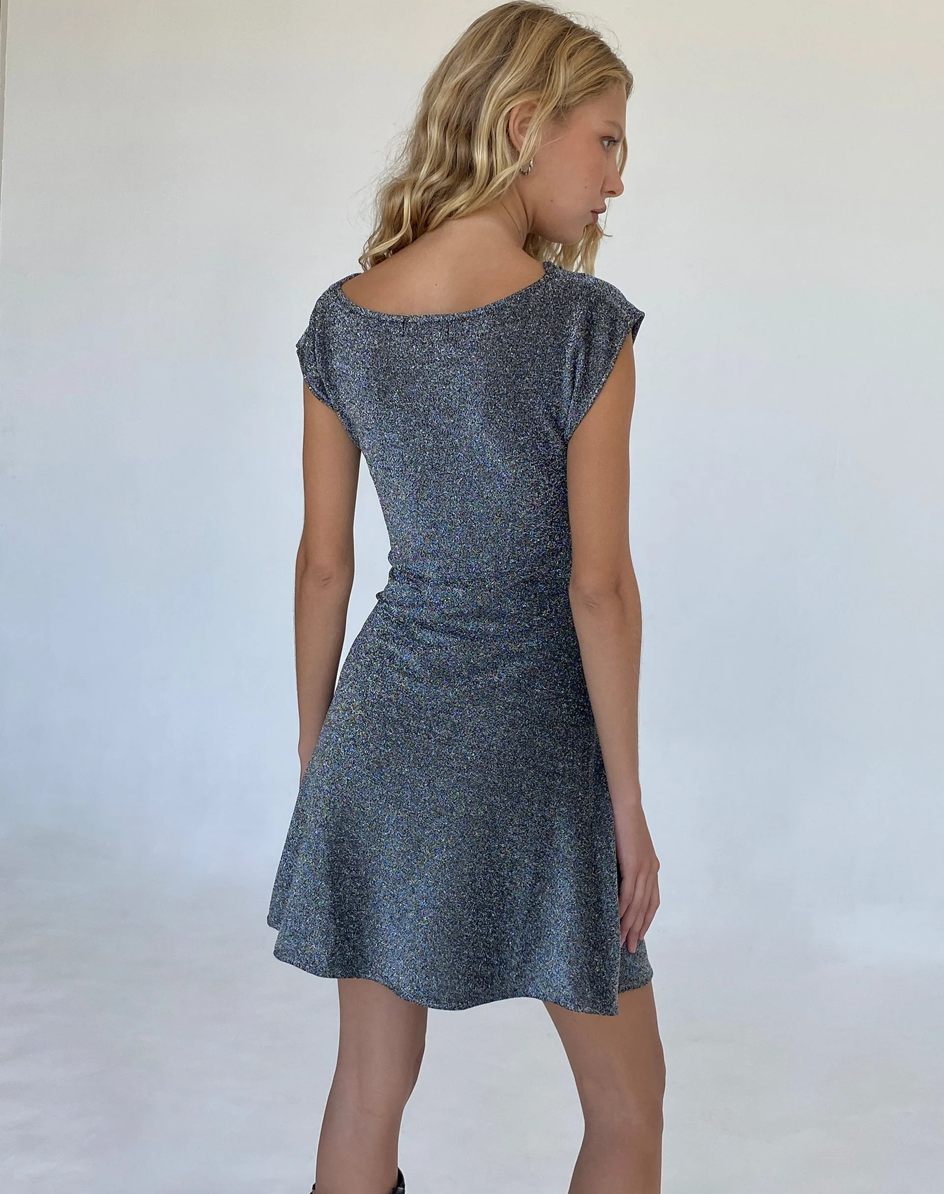 Estrella Cowl Neck Mini Dress in Black Shimmer - Image 5