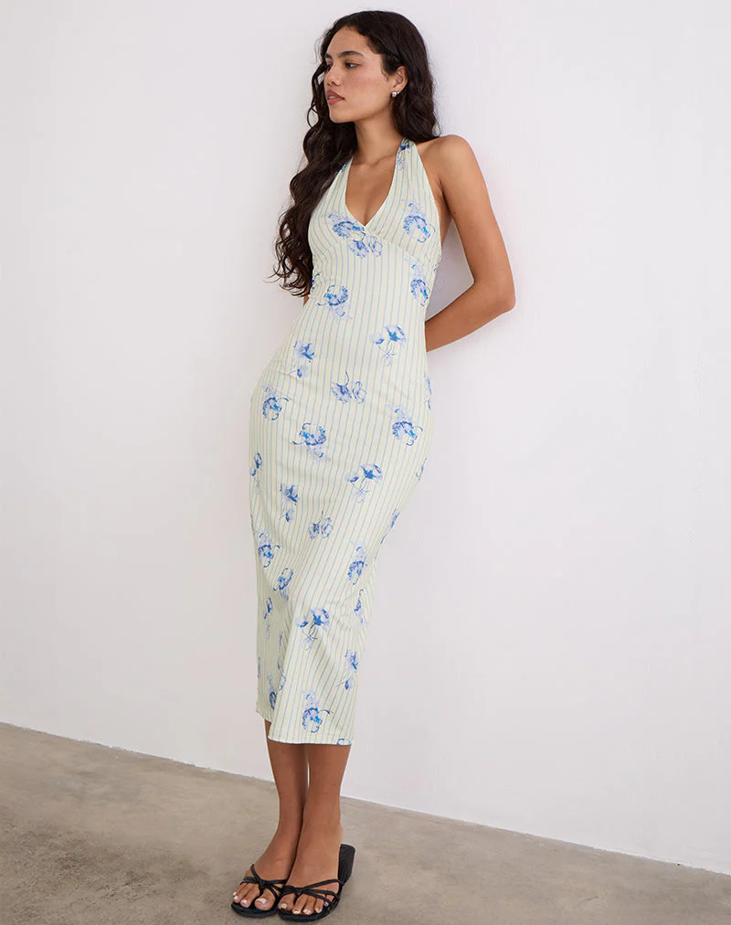Fadwa Midi Dress in Floral Stripe Cream - Image 3