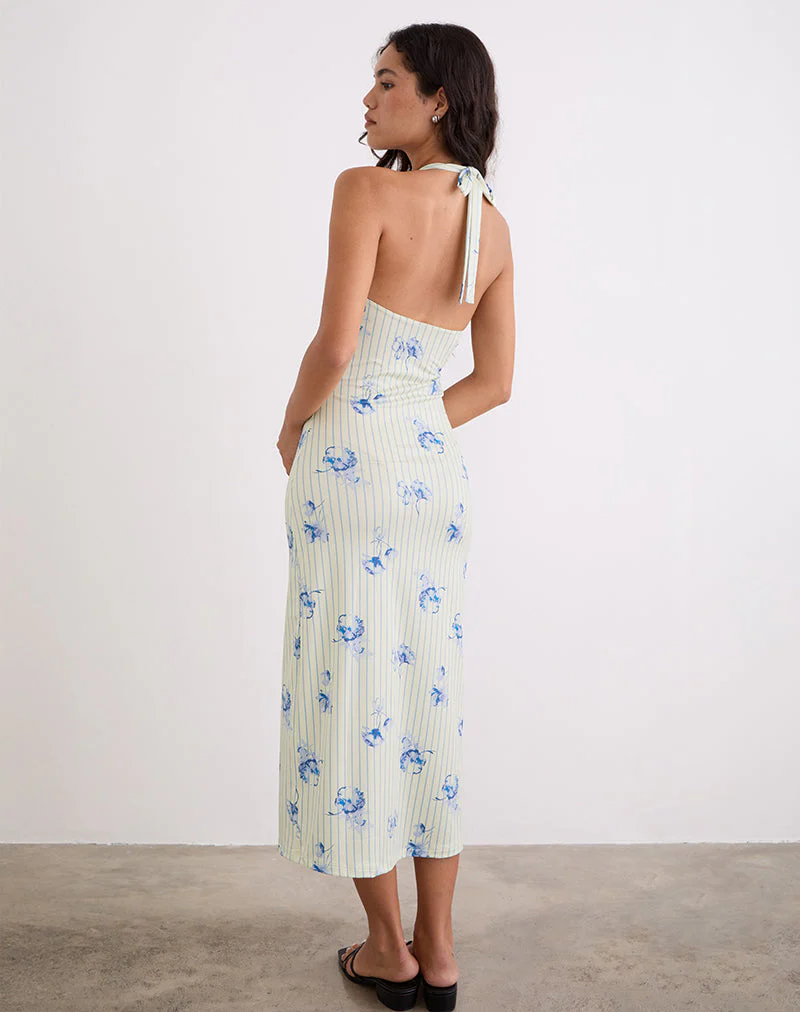 Fadwa Midi Dress in Floral Stripe Cream - Image 4