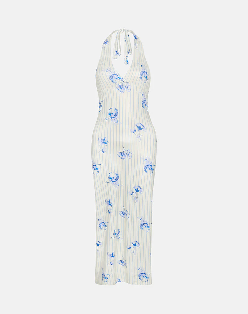 Fadwa Midi Dress in Floral Stripe Cream - Image 5