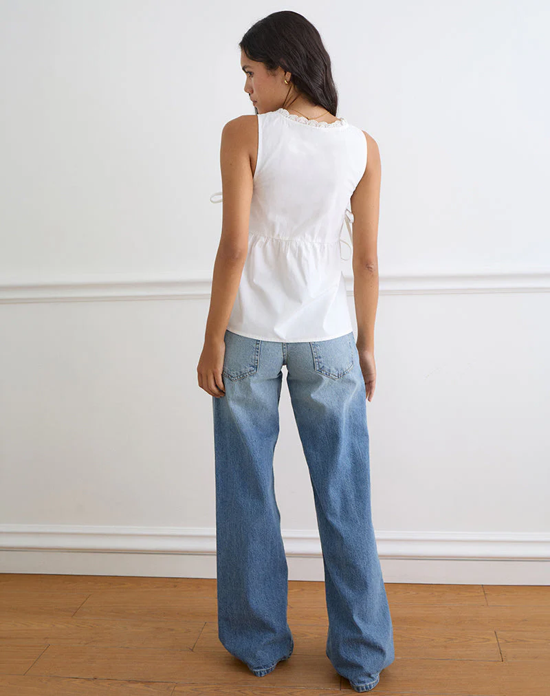 Fahwa Blouse with Tie Side in Poplin White - Image 6