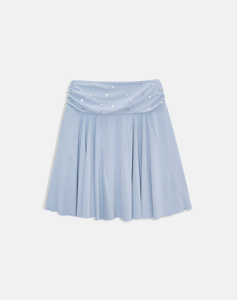 Faliha Midi Skirt in Lyocell Dusty Blue with Pearl Buttons - Image 6