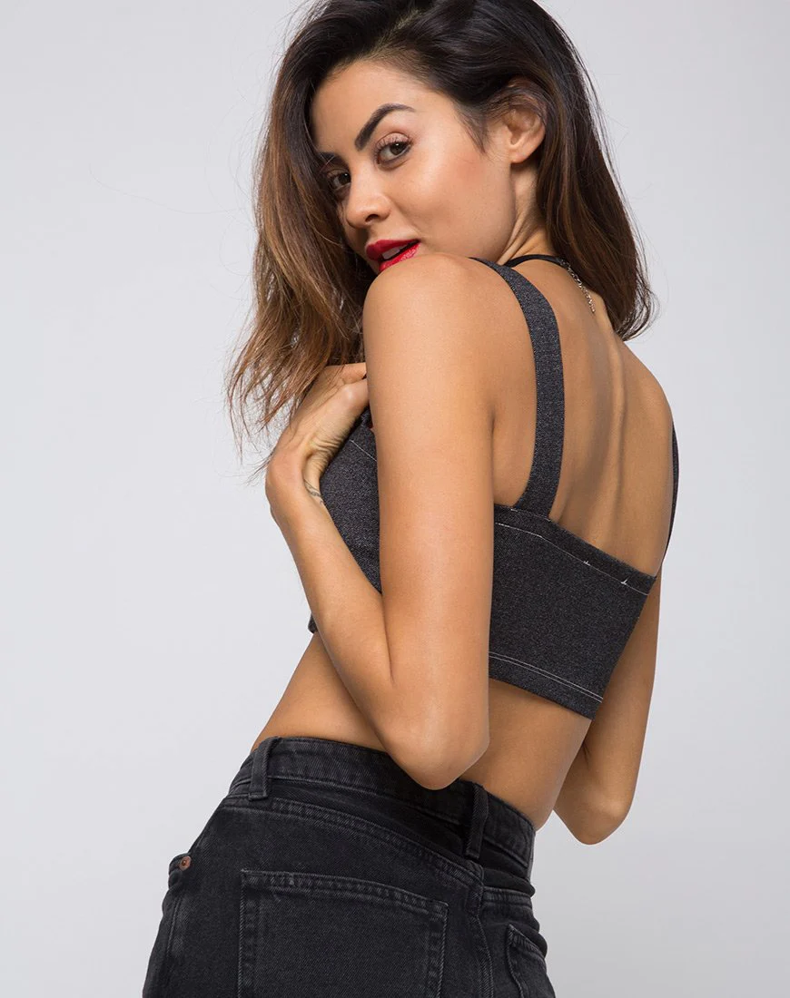 Fallon Crop Top in Denim Black - Image 2