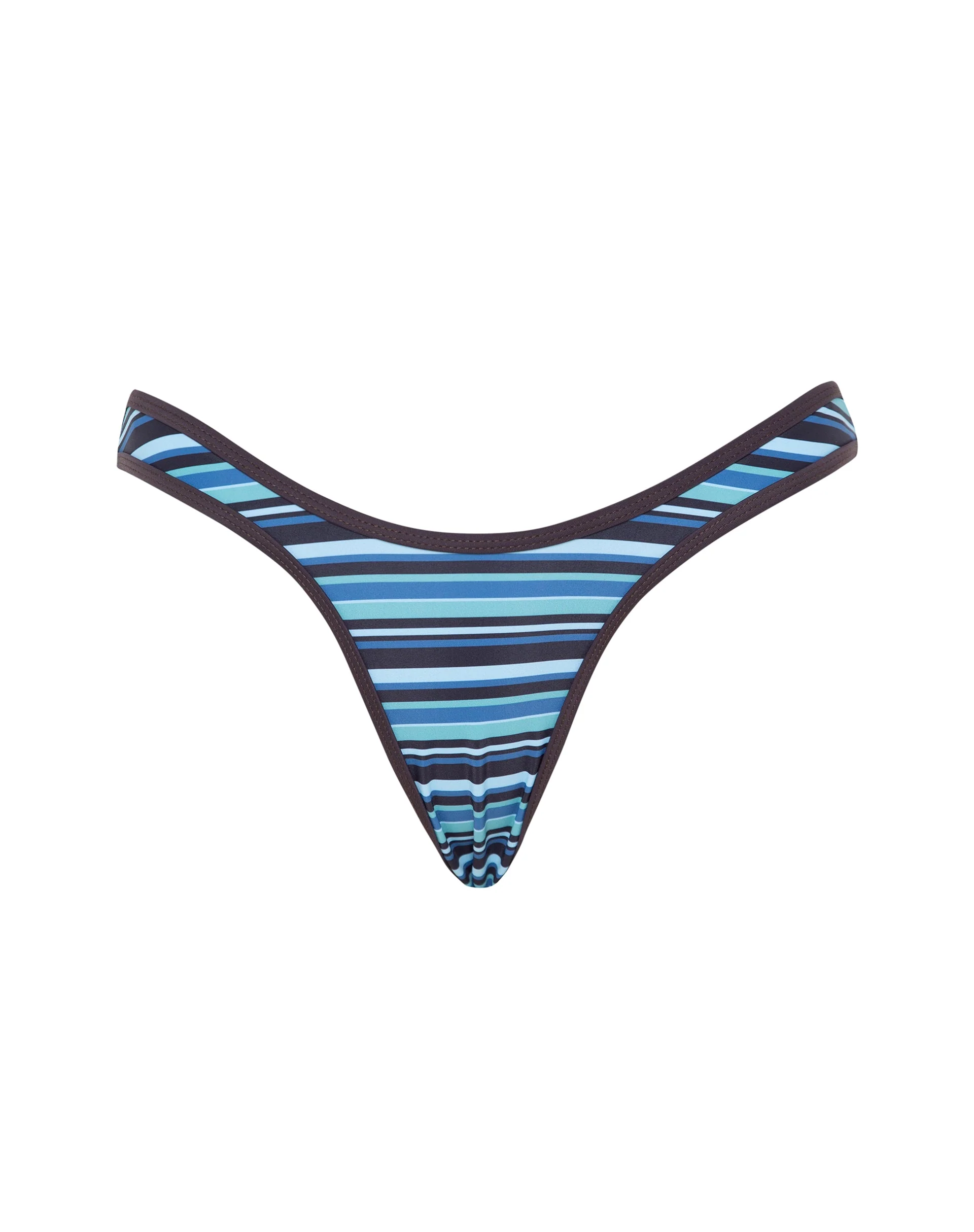 Farida Bikini Bottom in Stripe Blue with Brown Binding - Image 6