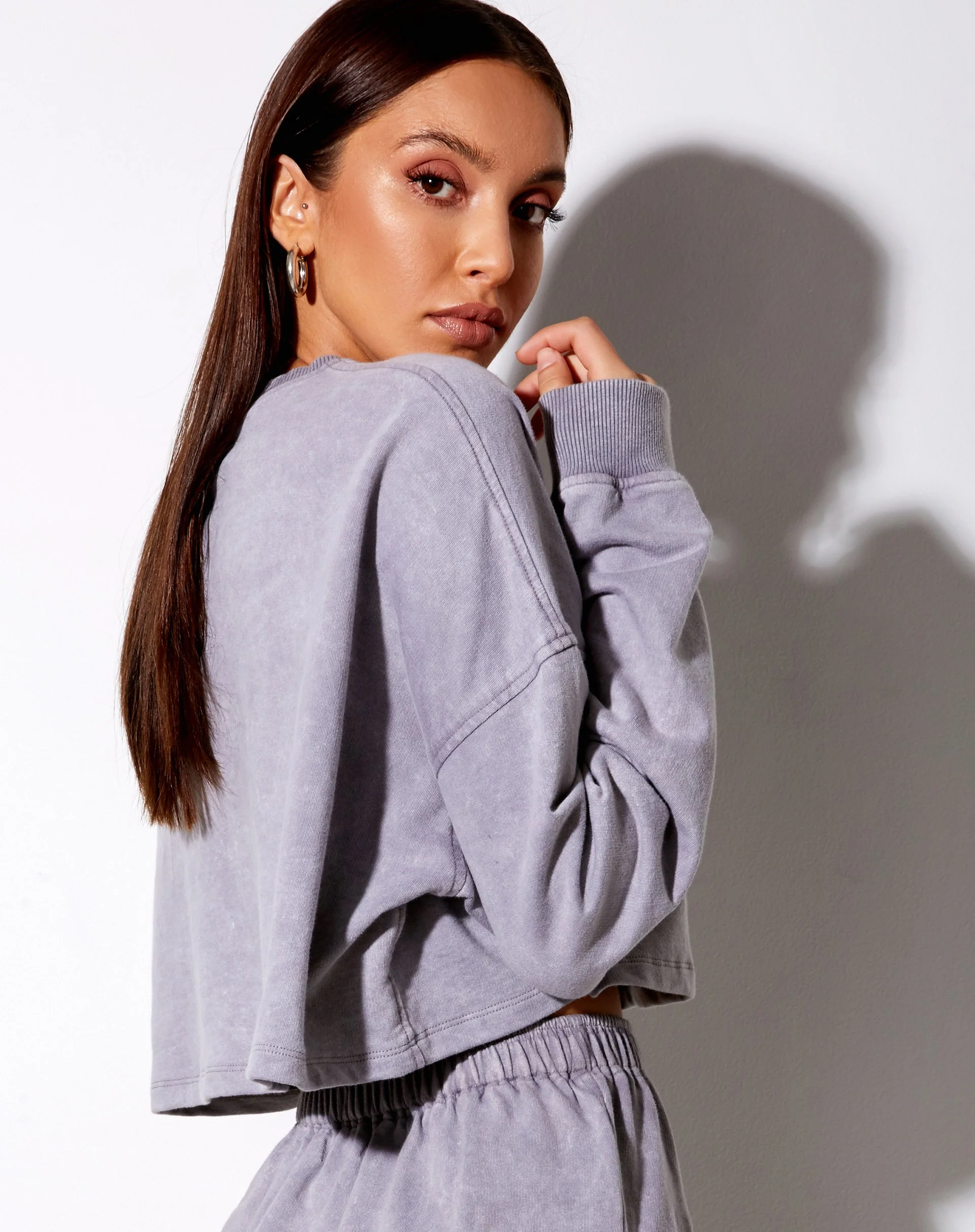 Fawly Crop Top in Grey Wash 'Angel' Embro Label - Image 2