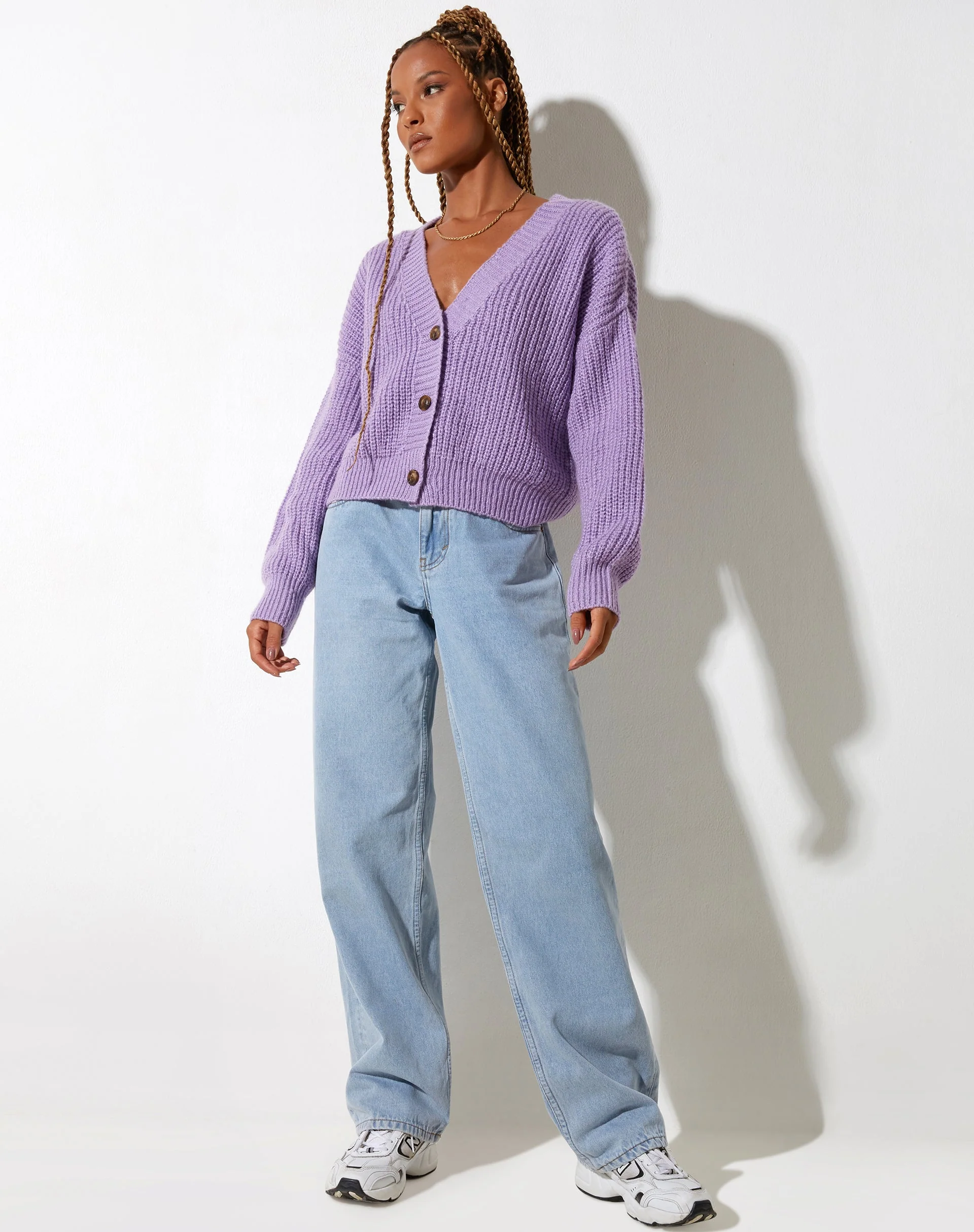 Faya Cardigan in Knit Purple - Image 3