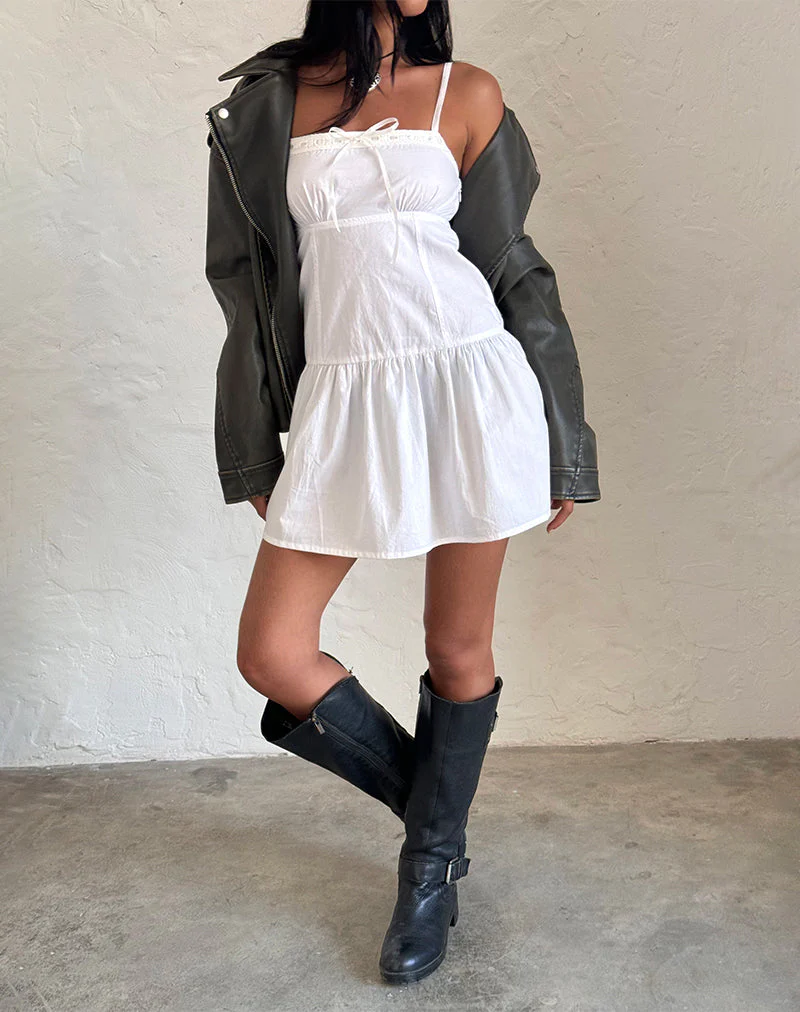 Felin Mini Dress in White Poplin - Image 3