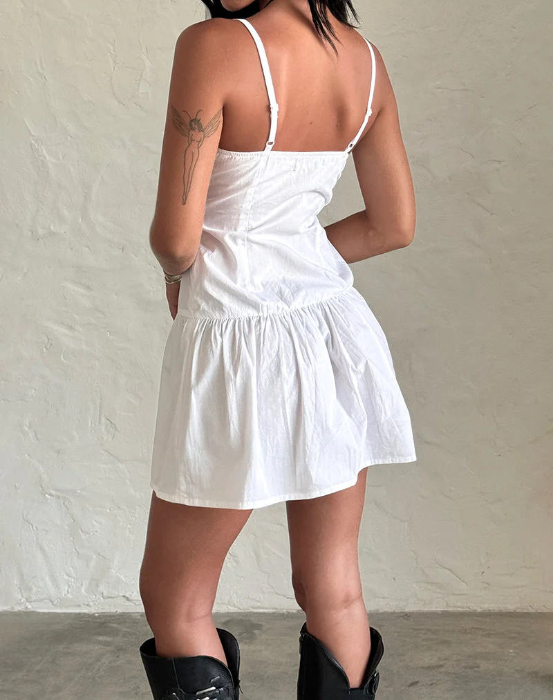 Felin Mini Dress in White Poplin - Image 5