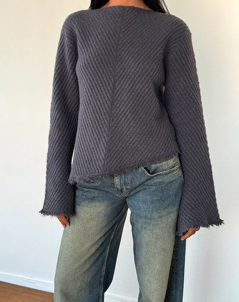 Fergie Asymmetric Knit Jumper in Ocean Storm - Image 2