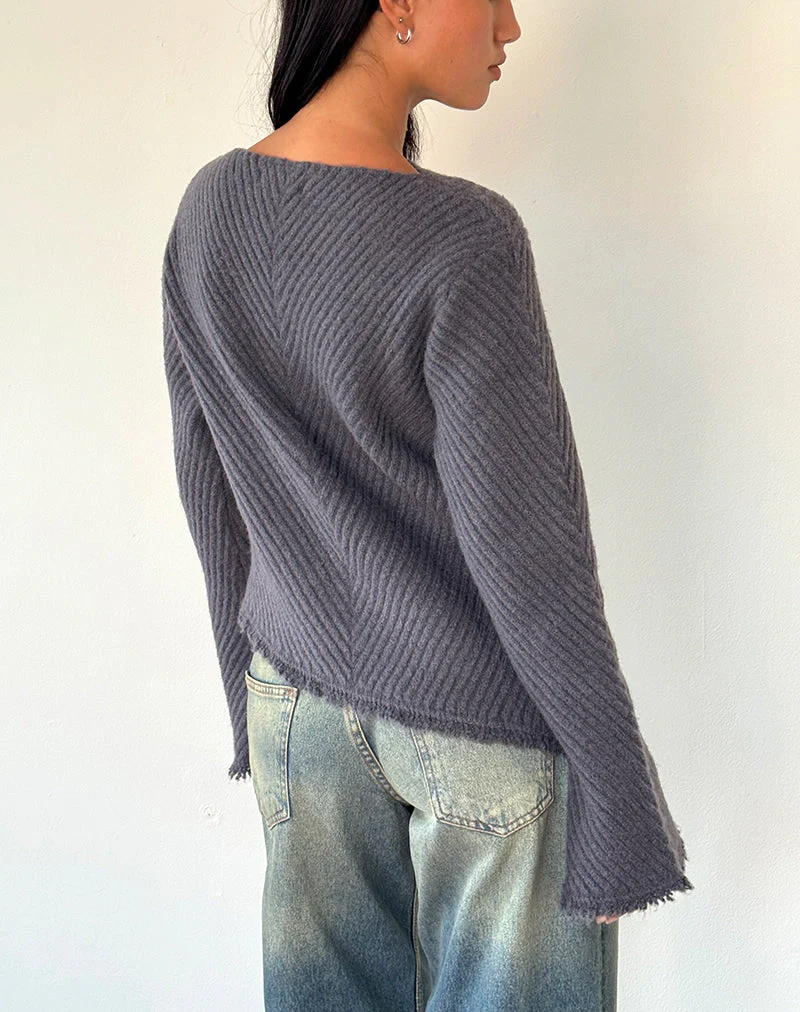 Fergie Asymmetric Knit Jumper in Ocean Storm - Image 3