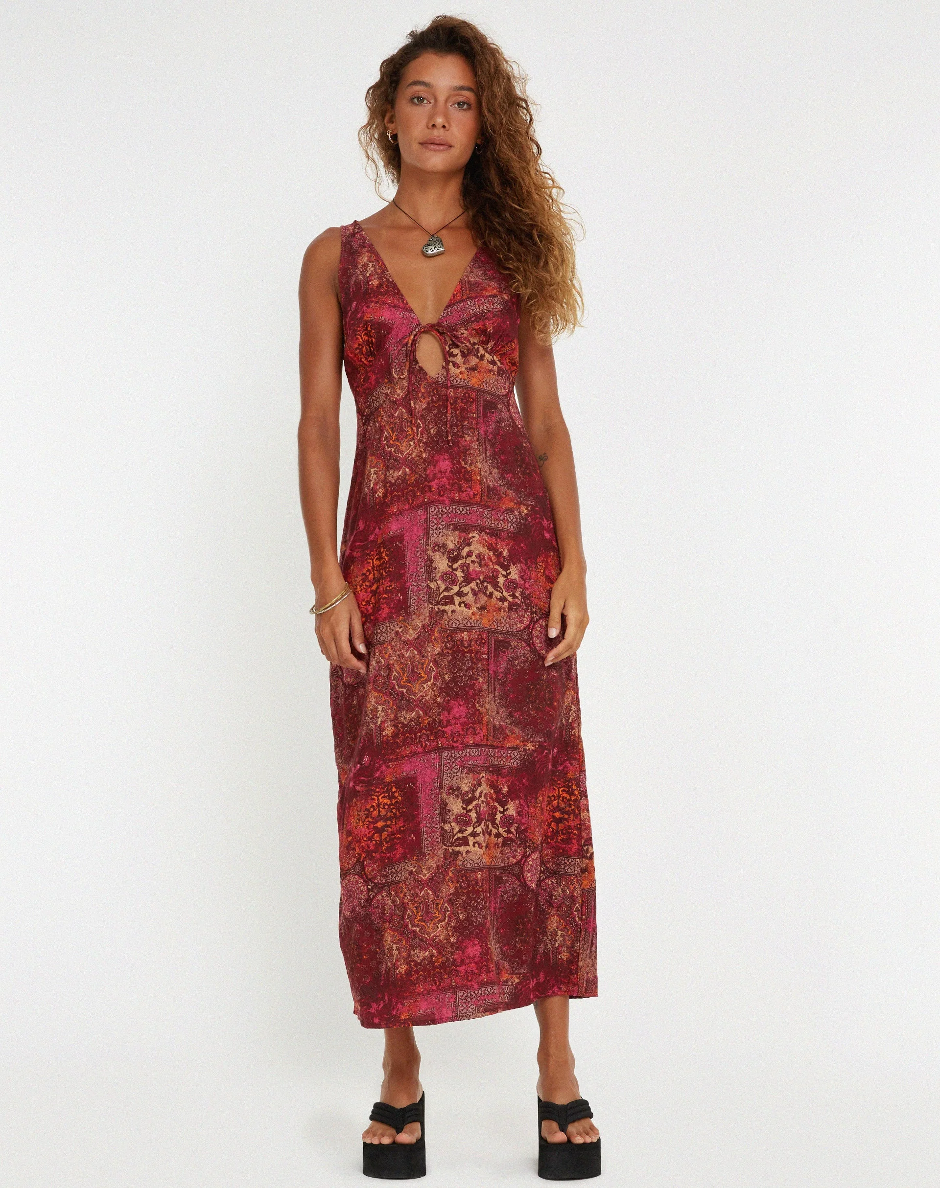 Fiaso Midi Dress in Abstract Paisley Red - Image 5