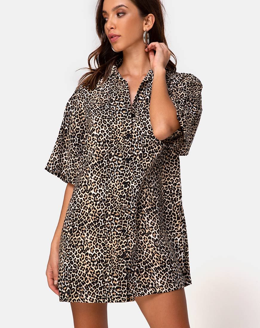 Fresia Mini Dress in Brown Rar Leopard - Image 2