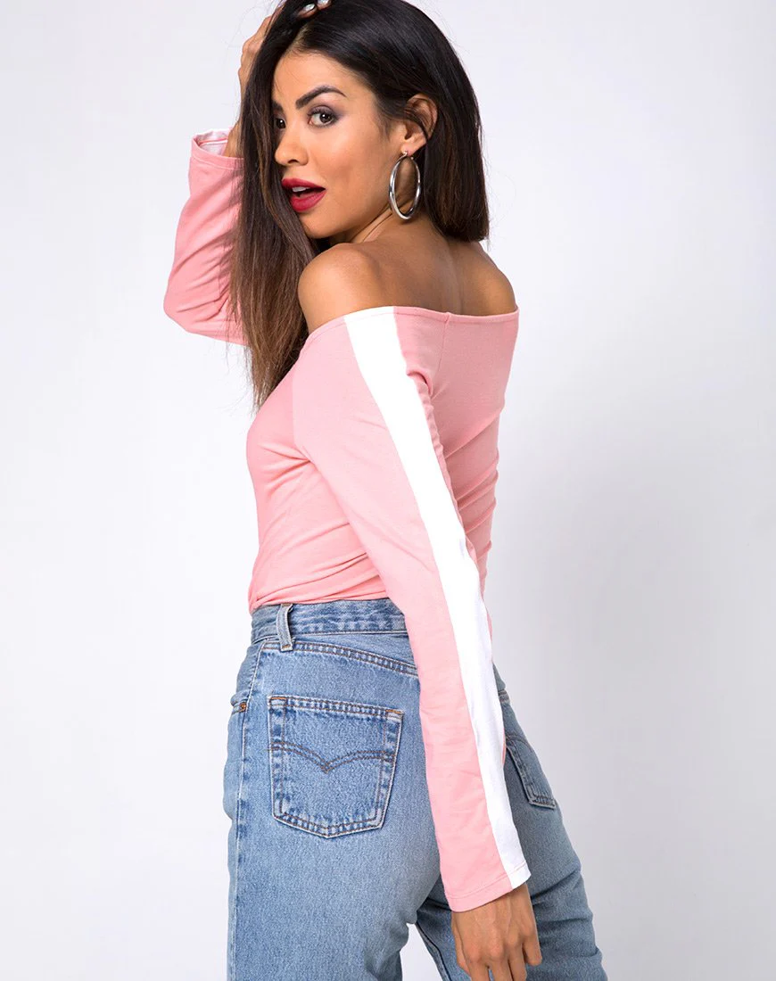 Gadice Off The Shoulder Bodice in Pale Pink with White Stripe - Image 2