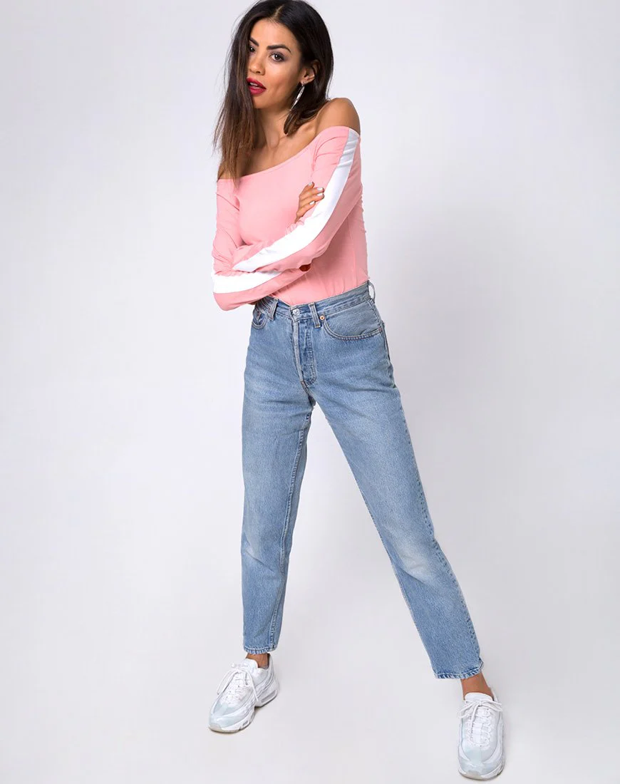Gadice Off The Shoulder Bodice in Pale Pink with White Stripe - Image 3