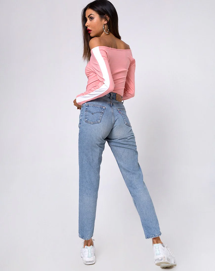 Gadice Off The Shoulder Bodice in Pale Pink with White Stripe - Image 4