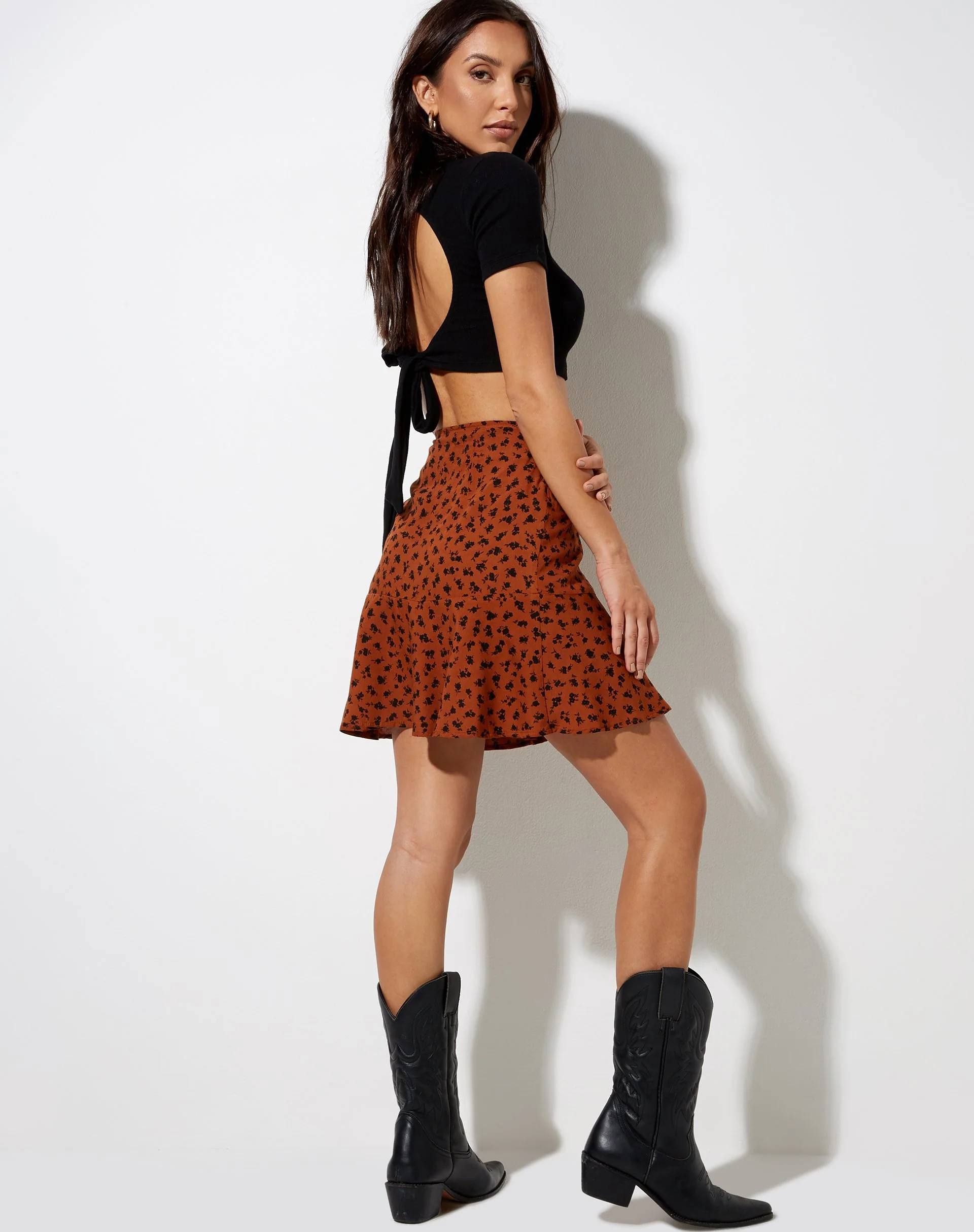 Gaelle Mini Skirt in Dainty Daisy Bombay Brown - Image 4
