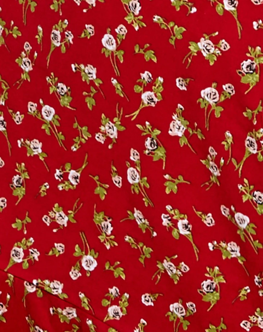 Gaelle Skater Skirt in Falling for You Floral Red - Image 5