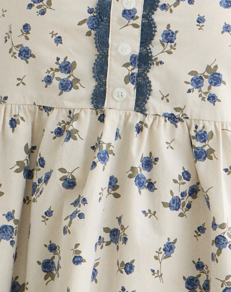 Gal Mini Dress in Ditsy Leaf Rose Navy - Image 5