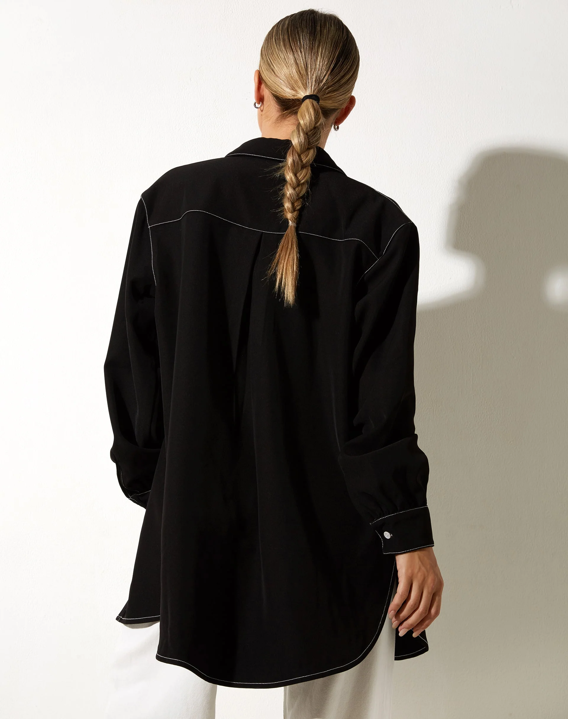 Gane Shirt in Black with White Stitch - Image 2