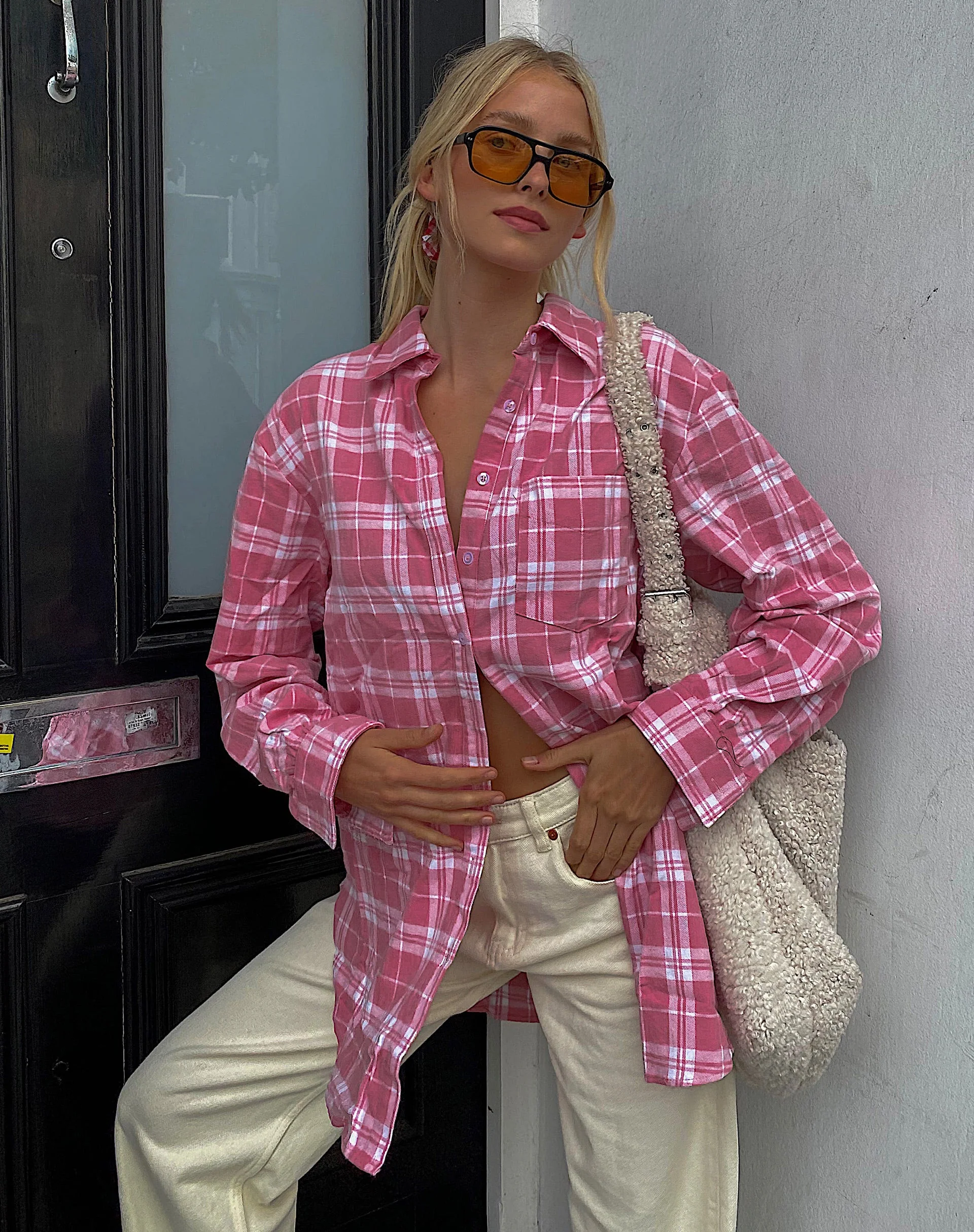 Gane Shirt in Check Pink White - Image 2