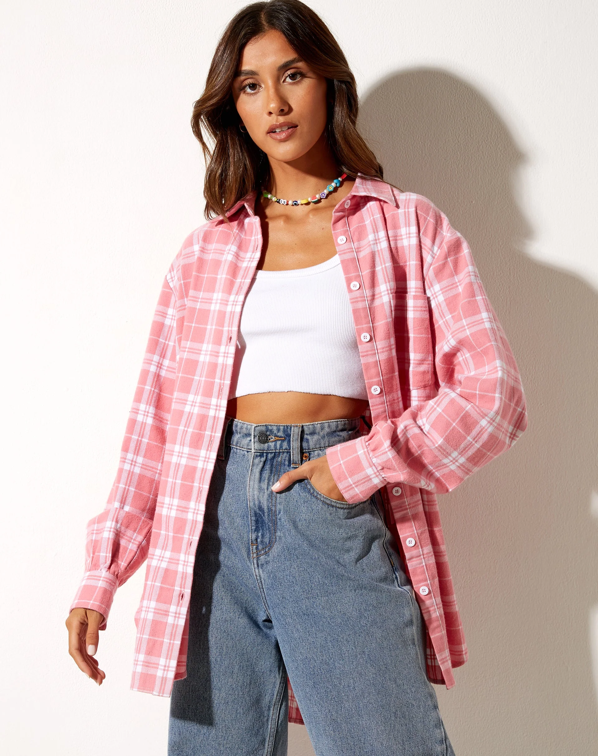 Gane Shirt in Check Pink White - Image 6
