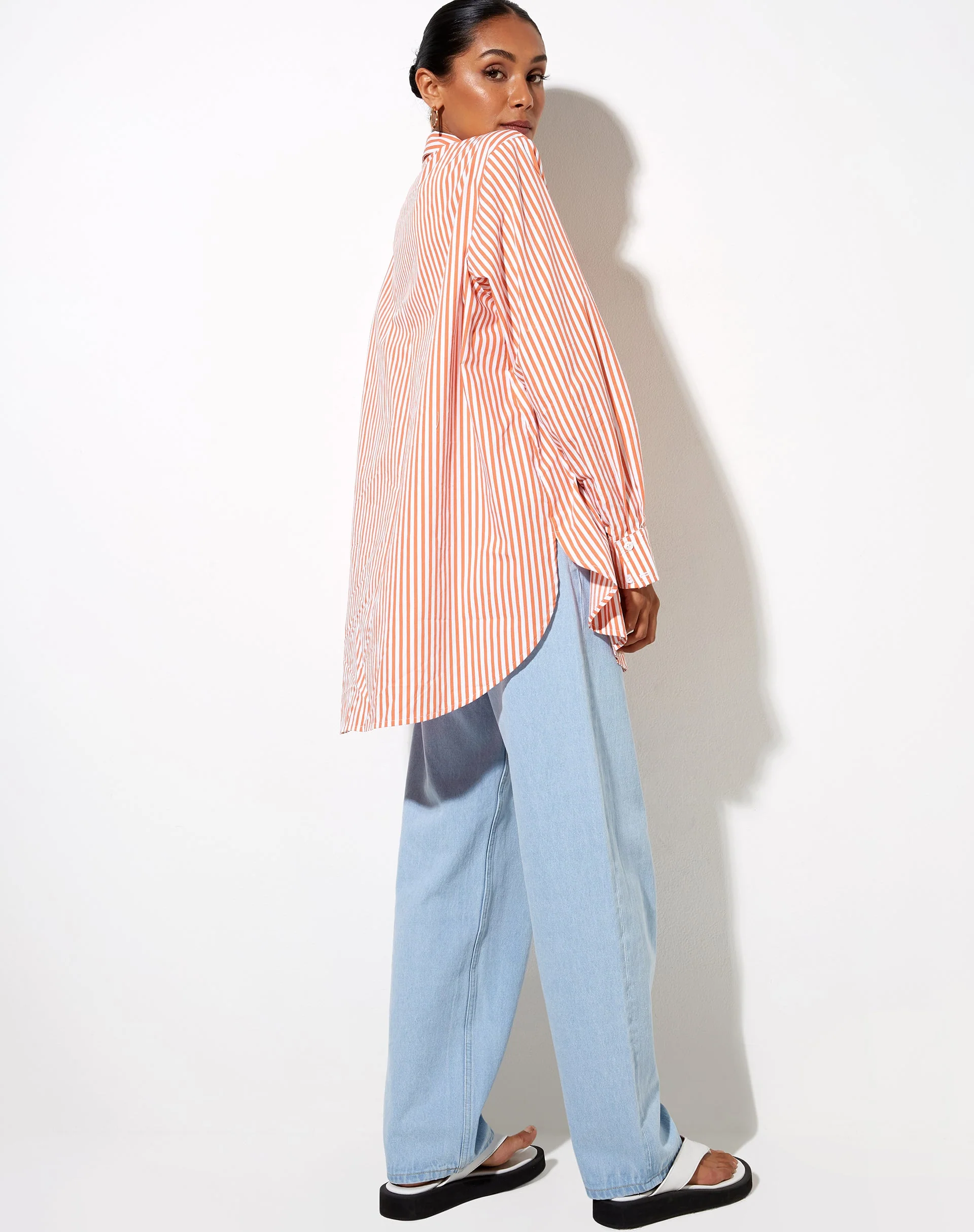 Gane Shirt in Vertical Stripe Orange - Image 2