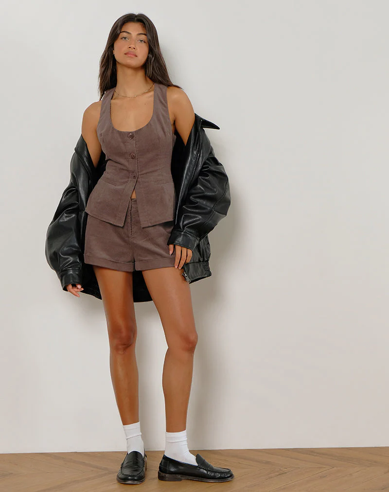 Ganita Vest in Babycord Brown - Image 2