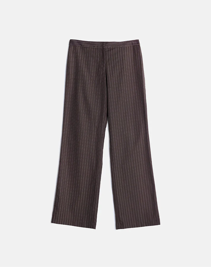 Ganta Slim Trouser in Stripe Chocolate Brown - Image 5