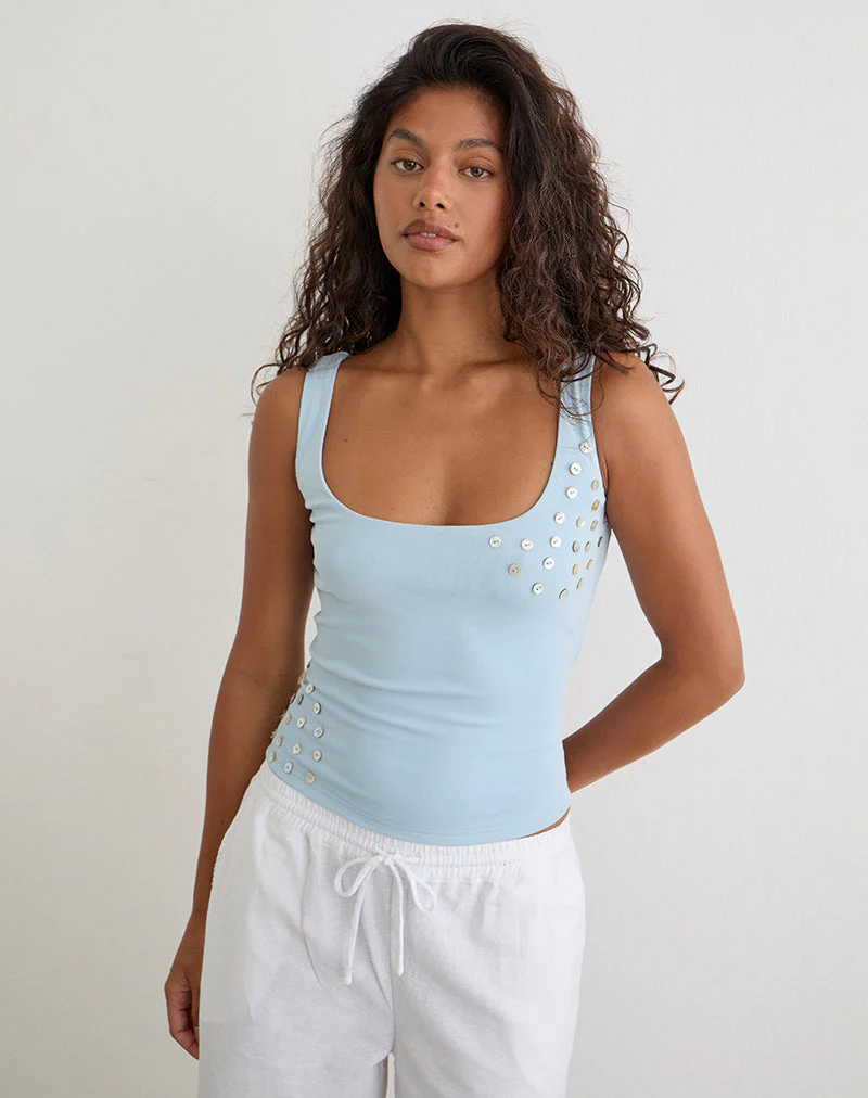Gelita Vest with Pearl Buttons in Blue Eco Lyocell - Image 2