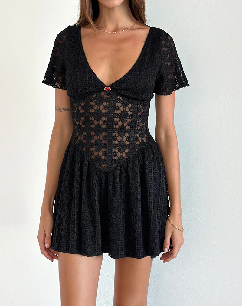 Geni Mini Dress in Regal Lace Black - Image 2