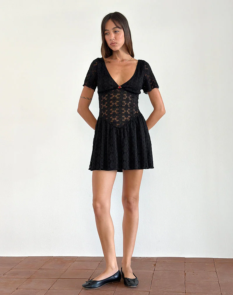 Geni Mini Dress in Regal Lace Black - Image 4
