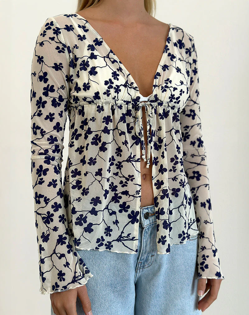 Gerbera Long Sleeve Top in Grunge Floral Flock Cream - Image 2