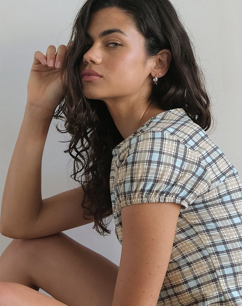 Gingka Mini Dress in Pastel Blue Tartan - Image 5