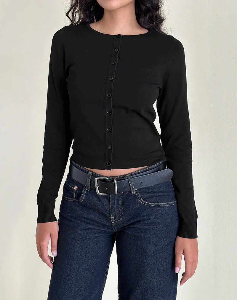 Giovanna Cardigan in Flat Knit Black - Image 5
