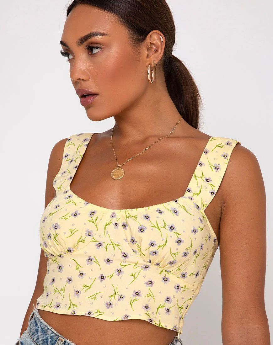 Gladis Vest Crop Top in Wild Flower Lemon Drop - Image 2