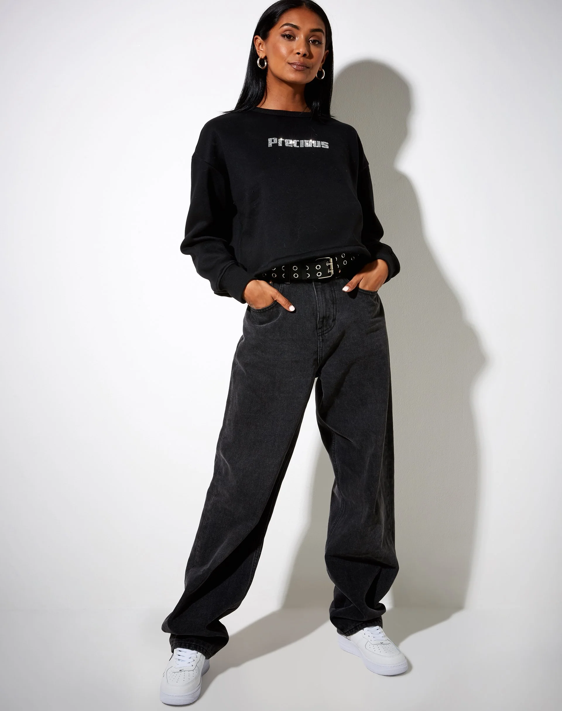 Glora Sweatshirt in Black 'Precious' Hotfix - Image 3