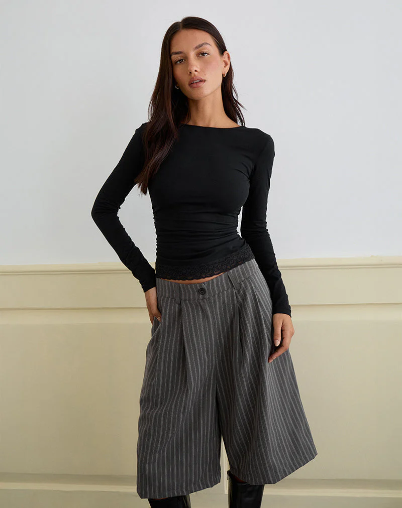 Gomira Long Sleeve Top in Black with Lace Trim