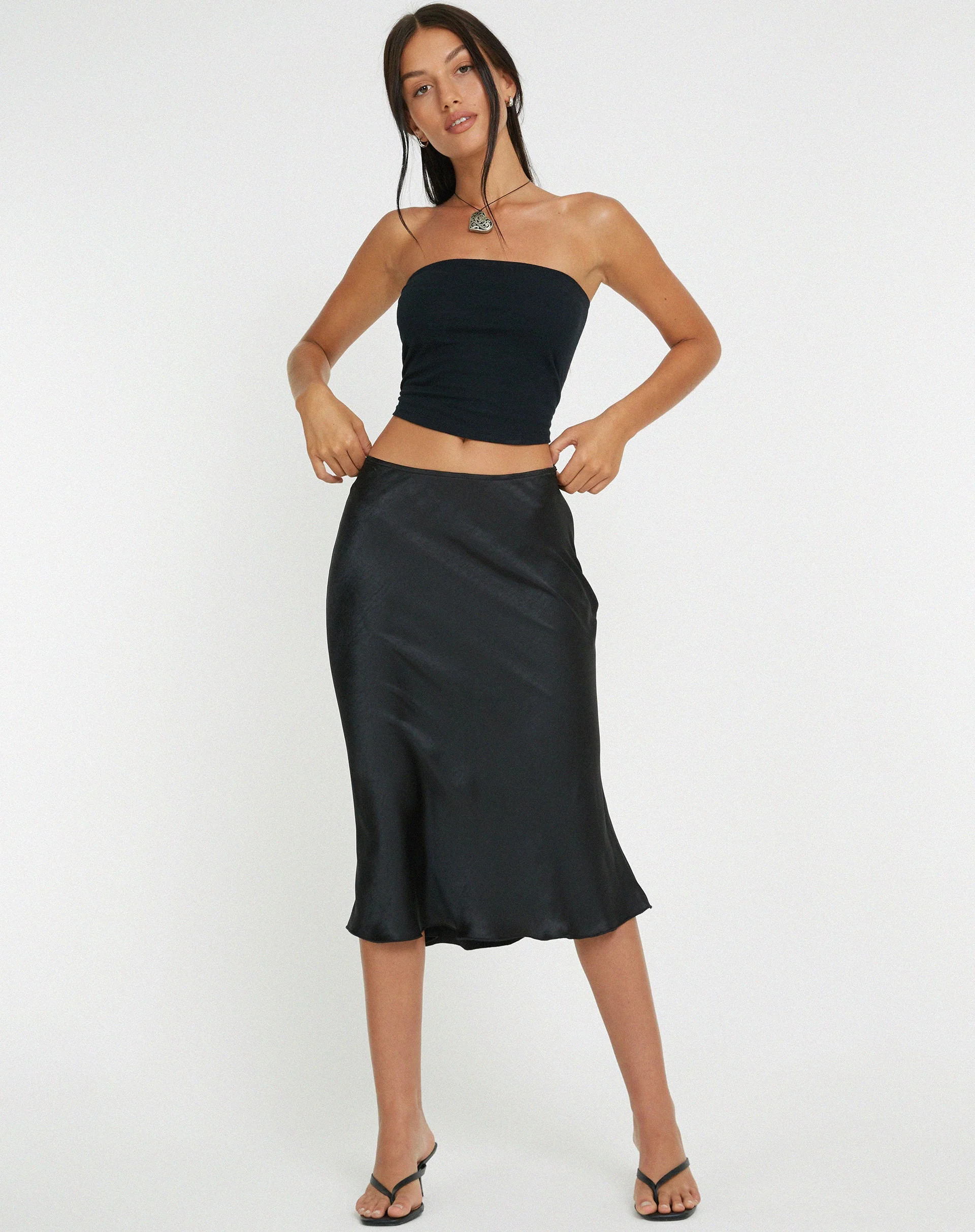 Goya Midi Skirt in Satin Black - Image 3