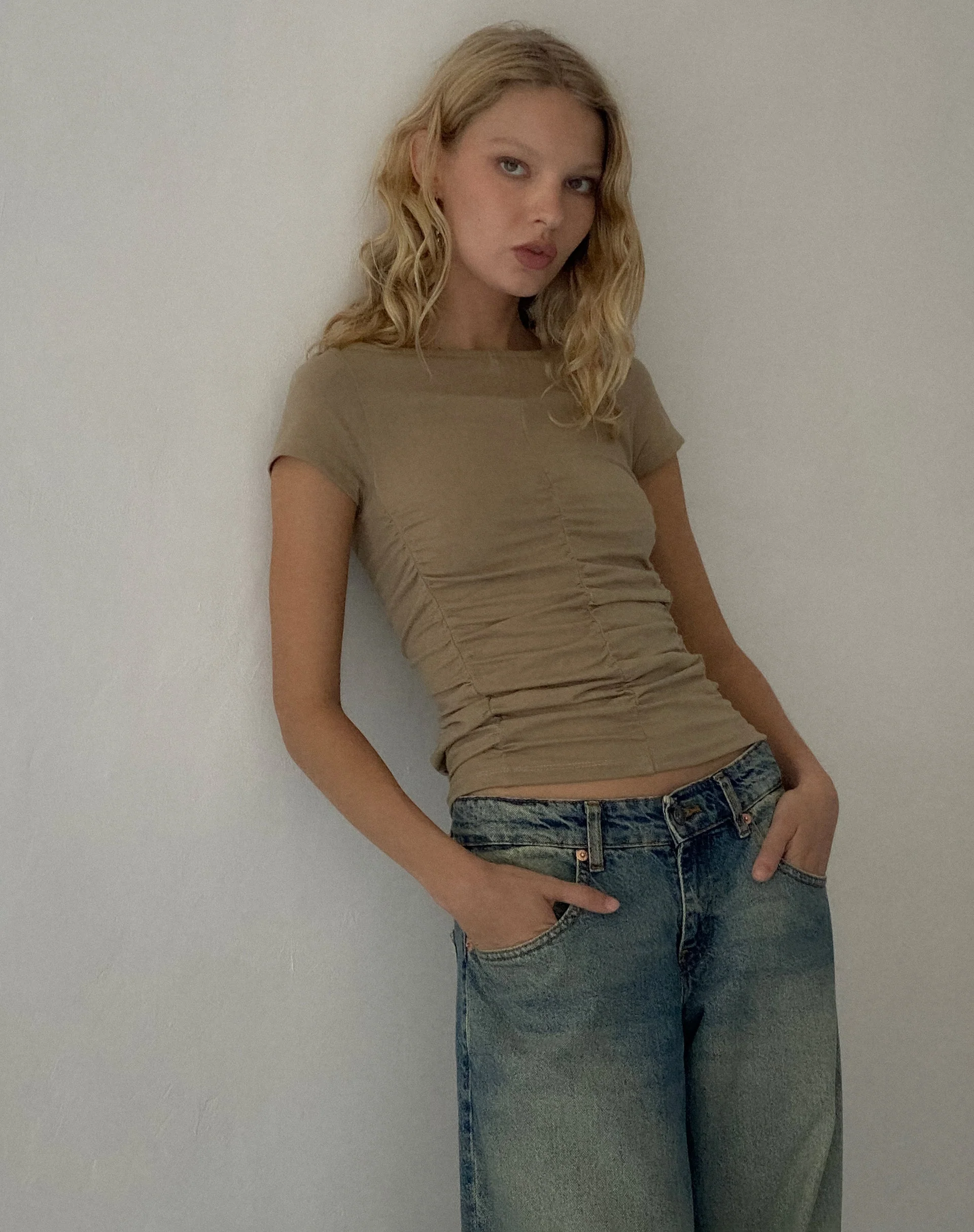 Gryae Ruched Front Top in Biscotti - Image 4